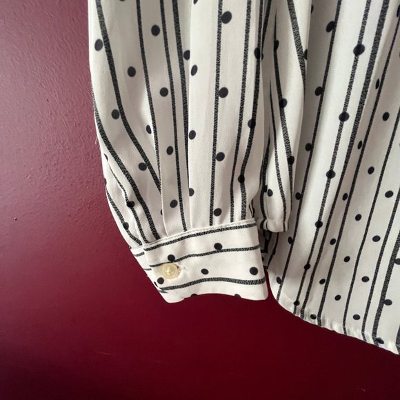 Loft: Camp shirt white with black stripes and black velvet flocked dots. Size . - Picture 4 of 7